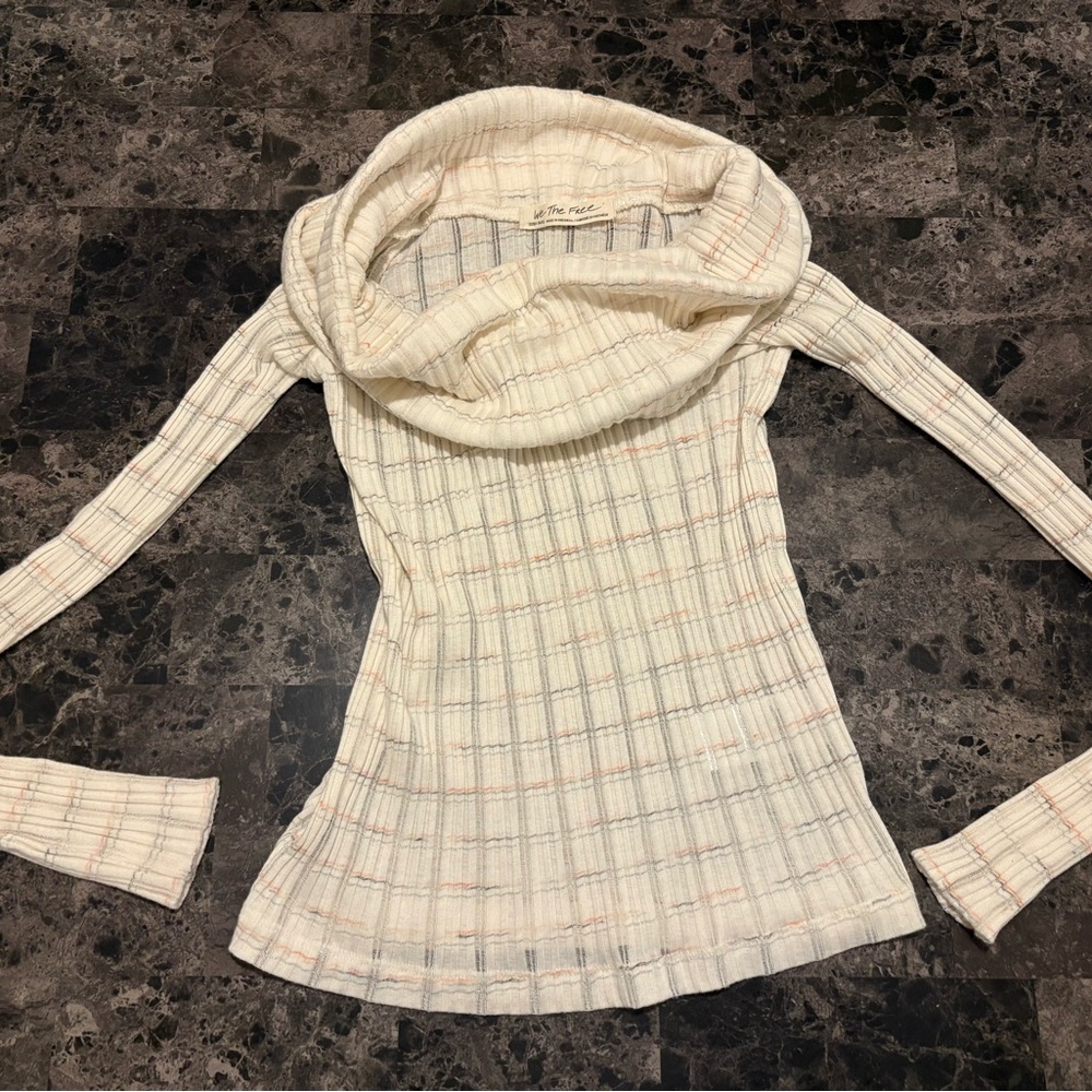 We The Free Free People Cowl Neck Ribbed Sweater XS Cream Long Sleeve
